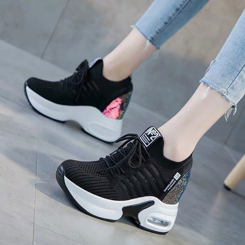 2025 Spring Sequined Casual Sh - огляд і ціна Knit Fabric Lace Up Sneakers