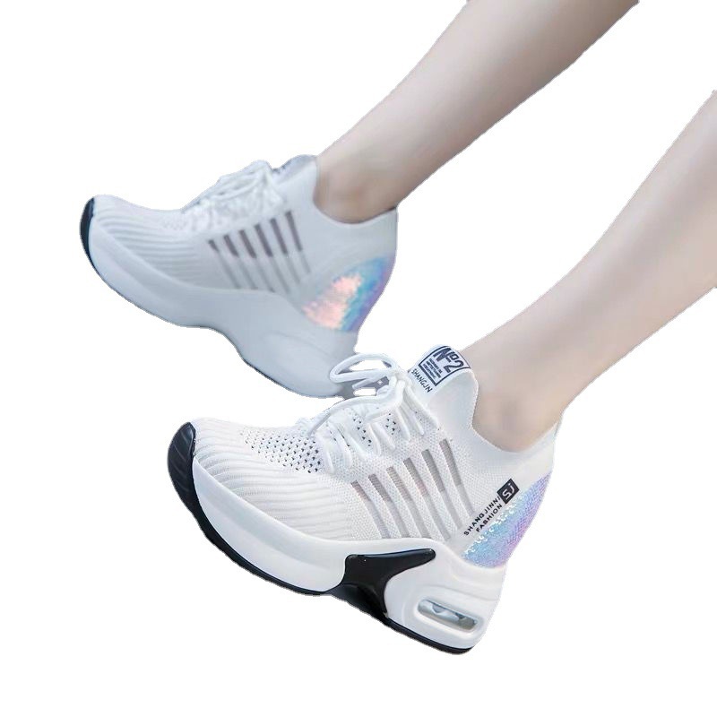 2025 Spring Sequined Casual Sh - огляд і ціна Knit Fabric Lace Up Sneakers