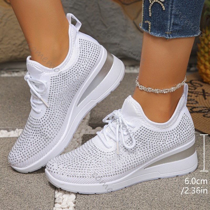 Women's Rhinestone Mesh Wedge  - огляд і ціна Knit Fabric Lace Up Sneakers