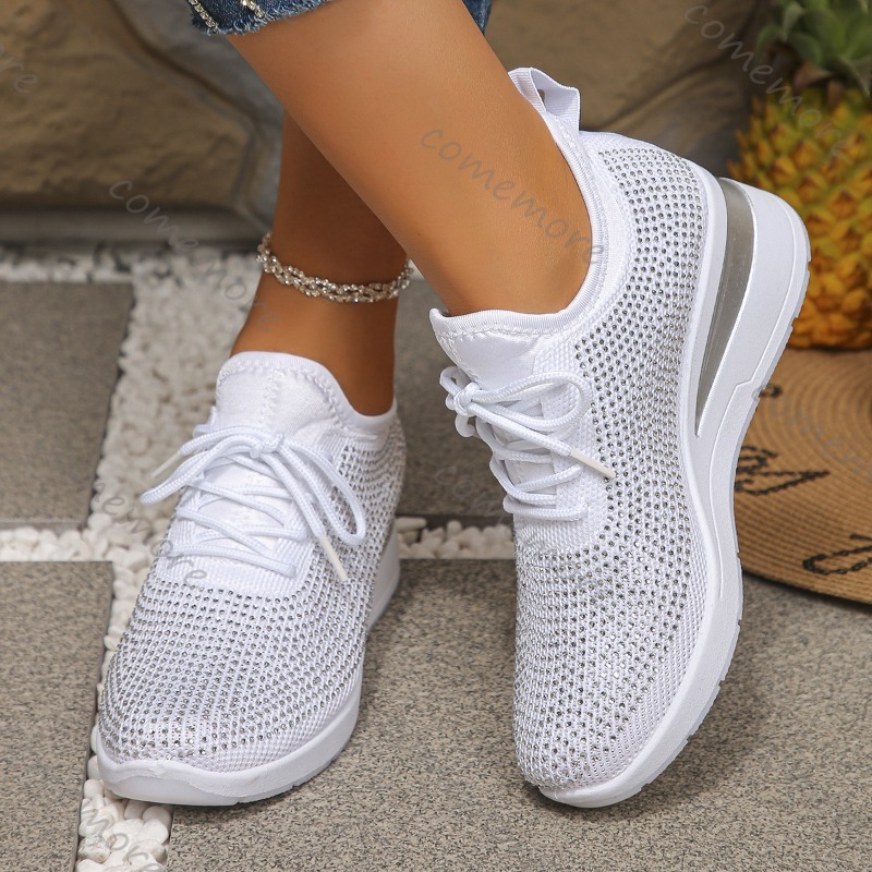 Women's Rhinestone Mesh Wedge  - огляд і ціна Knit Fabric Lace Up Sneakers