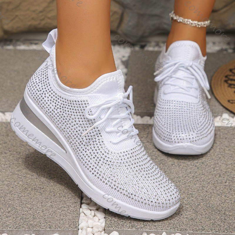 Women's Rhinestone Mesh Wedge  - огляд і ціна Knit Fabric Lace Up Sneakers
