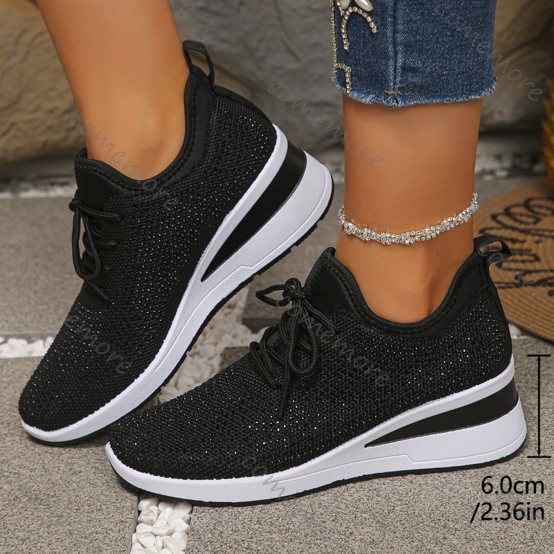 Women's Rhinestone Mesh Wedge  - огляд і ціна Knit Fabric Lace Up Sneakers