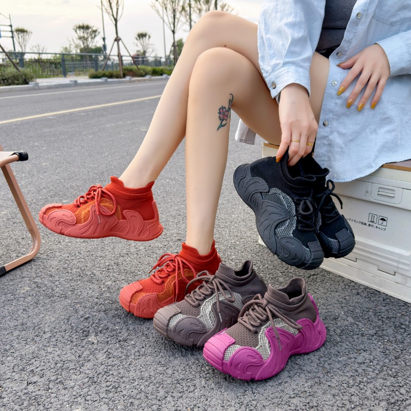 2026 New Knitted Breathable Wo - огляд і ціна Knit Fabric Lace Up Sneakers